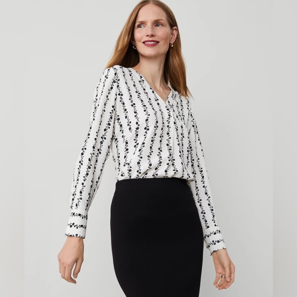 Women’s Ann Taylor Floral Blouse Top Popover Shirt New Large NWT